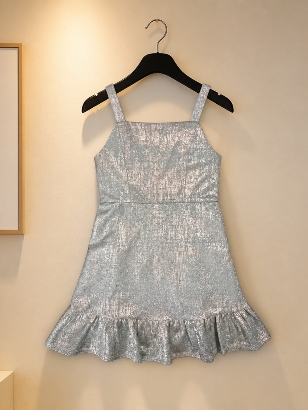 Zac Posen Girls Silver Metallic Ruffle-Hem Party Dress